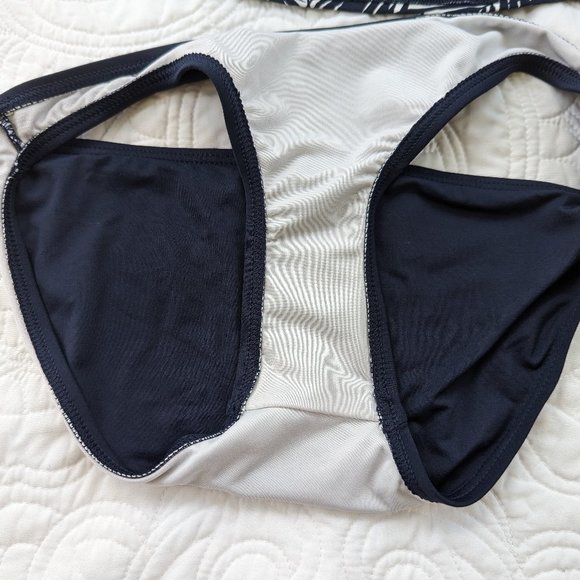 Michael Kors Palm Print Two Piece Tankini Bikini Bottoms Navy White One Shoulder - Picture 8 of 14